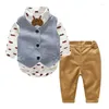 Kleding Sets Baby Boy Set Voor Geboren Katoen Gentleman Formele Verjaardag Outfit Vest Romper Broek Met Strik 3 6 9 12 18 24 Mouthes