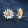 Stud Earrings Female Big Sunflower For Women Antique Gold Color Horse Eye White Zircon Wedding Engagement Ear Studs Jewelry Gift