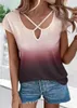 Damen T-Shirts 2023 Criss-Cross Hollow Out Bluse Damen Shirt V-Ausschnitt Kurze T-Shirts Freizeit Slim Sleeve Female T-Shirt Tops