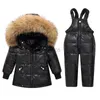 Manteau en duvet OLEKID 2023 hiver vêtements pour enfants ensemble veste en duvet de fourrure véritable pour fille garçon Parka salopette habit de neige 1-5 ans manteau de vêtements d'extérieur pour enfants HKD230725