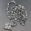 Kedjor naturlig svart glitter sten runda pärlor skulptur elefant hänge halsband charms diy tröja kedja smycken grossist gåva 3 st