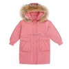 Down Coat Winter Down Jacket for Girl Fur Collar Children Thicken Hooded Long Teenage Girl Outerwear Coat 4-13Years Kids Snowwear HKD230725