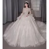 Hochzeit eine Linie Kleider 2023 glänzende Langarm -Spitzen -Appell -Größe Brautkleider Kleider Robe Heiratsgericht Zug Vestidos de noiva formelle Braut Mi Kleid