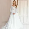 A-ligne Tulle robe De mariée pure dentelle Appliques col en v longues lanterne manches romantique robe De mariée 2023 Vestido De Noiva