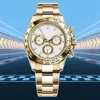 Clean Factory Rolaxs Dayton Watch 4130 Quartz Movement Sapphire Mechanical 40mm Dial Top Quality for man brand Folding Buckle Gold Yellow Hardlex Stopwa table