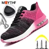 Sapatos sociais leves de segurança femininos masculinos com almofada de ar tênis de trabalho com bico de aço botas indestrutíveis antismash 230725