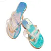 Slippers Leopard Print Rhinestone Flip Flops Female Flat Bottom Slippers Beach Sandals Soft Bottom Large Size Shoes Zapatos De Mujer L230725