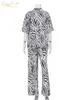 Calças femininas de duas peças Clacive verão solto zebra impressão 2 peças conjunto feminino elegante camisa de manga curta combinando calças de cintura alta conjunto feminino 230720