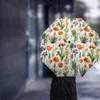 우산 꽃 잎과 새싹 자동 파라솔 접이식 우산 남성 여성 인쇄 가벼운 레인 기어