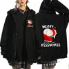 Herrtröjor 2023 julmönster zip hoodie män kvinnor överdimensionerade harajuku hip hop tröjor roliga jultomten tryckare jacka unisex unisex