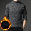 Herrtröjor Vintertröja tjock fleece ull Turtleneck Knit Pullover Casual Fashion Warm Bottom Pure Color Menswear Spring Jumper