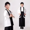 Nya svarta japanska pojkar Kimono Child Warrior Traditionella svärdmän Yukata Kid Stage Performance Clothing Cosplay Costume316L