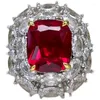 Cluster Ringen Zware Industrie Luxe Set Real Natural Ruby Ring 925 Sterling Zilver Verguld Index Overdreven Jaar Gift 074