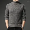 Herrtröjor Vintertröja tjock fleece ull Turtleneck Knit Pullover Casual Fashion Warm Bottom Pure Color Menswear Spring Jumper