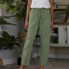 Spodnie damskie Spring Vintage Pocket Botel Linen Long Office Lose Pant swobodne solidne elastyczne talii