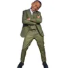 Olive Green 3 Piece Boys Suit Custom Made Slim Fit Kids Formal Wear Fashion Junior Wedding party Child Tuxedo309W