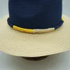 Chapéus de Aba Larga Feminino Dois Pinças Panamá Chapéu de Palha Faixa de Sol de Verão Azul Bege Patchwork Disquete Praia Kentuky Viagem