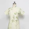 Etniska kläder 2023 Kvinnor Cheongsam vintage Elegant kinesisk traditionell klänning Grön blommig smal kvällsklänningar qipao s till xxl