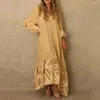 Casual Dresses Patchwork Maxi Dress Stunning Colorful Oversized Ruffle Hem Three Quarter Sleeves For Dating Party Events