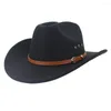 Berets jazz hat w stylu etniczny szeroki rdzeń faux skórzany pasek paska zachodnie kowboj