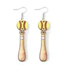 Boucles d'oreilles pendantes en bois Baseball et chauve-souris pour femmes Double face impression en bois fille Sport bijoux en gros