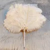 Andra handverktyg African Ostrich Feather Hand Fan White Pearl Shell Chain Ladies Nigerian Feather Fan For Party Decoration Wedding Accessories 230724