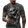 Herren T-Shirts Sommer Death Skull Print Shirt für Männer Terror Harajuku Übergroße Kurzarm Top Trend Freizeit O-Ausschnitt T-Shirts Vintage Kleidung