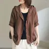 Vrouwen Jassen Oversized Shirt Jas Vrouwen Zomer Loszittende Retro Casual Capuchon Vest Katoen Linnen Jas Single Breasted Tops