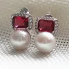 Dangle Earrings Jewelry Freshwater 8-9mm Circle / Oblate Red Gems Paragraph Pearl