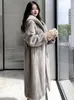 女性の毛皮2023ミンクコート冬の模倣カジュアルウォームウインドブレーカールーズフード付きフェイクジャケットフェミニナ