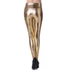 QNPQYX Neue Frauen Punk Rock Stil Pu Kunstleder Leggings Lila Gold Metallic Sexy Helle Pailletten Hosen Glänzende Fitness Legging