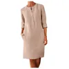 Casual Dresses Round Women's Neck Knee-Length With Buttons Dress Loose Boho Knit Women