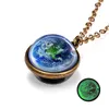 Double sided glass ball solar system cosmic starry sky Pendant necklace Planets Jewelry for Women Gift