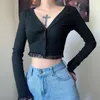 Kvinnors stickor elegangt spets lapptäcke stickad tröja hjärtkvinnor vintage gotisk långärmad sexig v-hals t-shirt harajuku mode