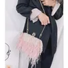 Kvällspåsar Luxury Ostrich Feather Party Clutch Bag Women Wedding Pearl Tassel Purses and Handbags Chain Shoulder Designer 230725