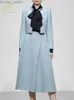 Tvådelt klänning Två bitsklänning H Han Queen Women Autumn Winter Office Casual 2 Pieces Set Tweed Top Coat Mid Calf A Line Korean Simple Z230726