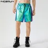 Incerun 2023 estilo americano shorts de tecido brilhante masculino de duas cores moda casual festa shorts de cintura de borracha venda imperdível S-5XL
