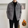 Jaquetas masculinas outono inverno mistura de lã jaqueta clássica xadrez fino casual negócios casaco curto trincheira social blusão roupas masculinas 2023