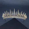 Hårklipp barock lyxig glittrande strass geometrisk tiara kungliga kristallkronor tiaror för kvinnor prinsessan brudtillbehör