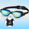 Lunettes Lunettes de natation pour nager Adultes Enfants Lunettes Une pièce Bouchons d'oreilles Galvanoplastie Anti-buée Accessoires de natation haute définition HKD230725