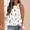 Women's Blouses Breathable Women Top Halter Neck Retro Feather Print Vest Tops Irregular Ruffle Hem Blouse For Summer