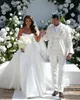 Glamourous Mermaid Wedding Dresses Strapless Overskirts Satin Wedding Dress Sweep Train robe de mariee bridal gowns