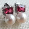 Dangle Earrings Jewelry Freshwater 8-9mm Circle / Oblate Red Gems Paragraph Pearl