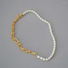 Chains Cool Gradient U-shaped Choker INS Trendy Buckle Chain Freshwater Pearl Gold-plated Brass Necklace