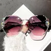 Sonnenbrille Luxus Vintage Randlose Strass Mode Shades Sonnenbrille Gradient Weibliche Objektiv Zubehör Outdoor Reise Bea D8R4