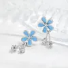 Fashion Threaded Flower Swivel Women's Stud Earrings Delicate Blue Tassel Crystal Earrings 925 Silver Needle Hypoallergenic Small Daisy Pendant Earrings