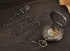 Pocket Watches Bronze Mechanical Hand Wind Wickes Roman Siffer Dial Skeleton Mechanical Flip Watch Men Clock With FOB Chain Present Box 230724