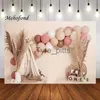 Bakgrundsmaterial Mehofond fotografering Bakgrund Pink Bohemian Style Balloon Girls First Birthday Party Baby Shower Cake Krossad Bakgrund Foto Studio X072