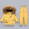 Donsjas Baby Jongen Meisje Parka Echt Bont Snowsuits Kinderkleding Set Peuter Dikke Warme Overalls 2023 Winter Donsjack jumpsuit HKD230725