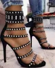 Sandalet Kadın Gladyatör Seksi Açık Ayak Parmağı Elmas İnci Ayakkabı Band Sarma Geri Fermuar Kapak Topukları İnce Yüksek Topuk Roman Ayakkabı